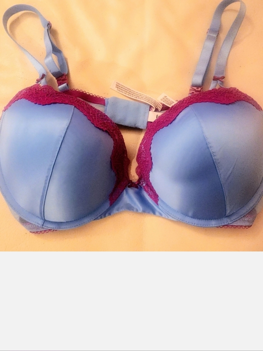 38D Victoria's Secret Sky Blue and Magenta Lace Push Up Bra - Picture 2 of 12